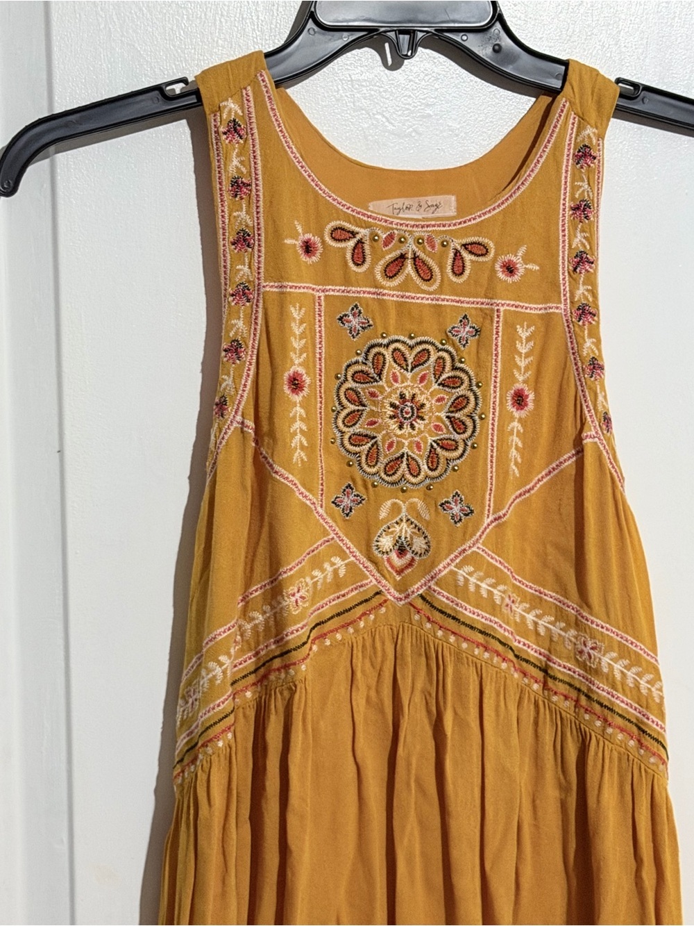 Taylor & Sage Mustard Embroidered Sleeveless Dress - Picture 3 of 6